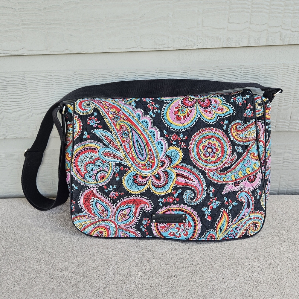 Vera Bradley On The Go Crossbody Messenger Tote Parisian Paisley Laptop Tablet